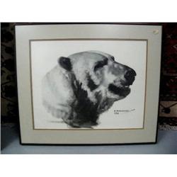 Fred Machetanz print of a polar bear- 15-1/2" x 19-1/2", double-matted and framed (74)