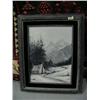 Image 1 : I. Miller original oil of dog team in front of tent in wood frame- 12" x 9" (74)