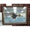 Image 1 : Original Charles Gause watercolor of musk ox done in 1980, triple matted and framed- 26" x 38", mini