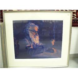 62 of 950 print by Fred Machetanz "Smoke Dreams"- matted and framed, 20" x 25" (3)