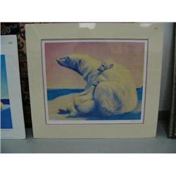 237 of 950 Fred Machetanz print of polar bear and two cubs, 19-1/2" x 23-1/2", double matted and shr
