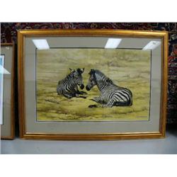 Double matted and framed print of zebra by David Shepherd, 19-1/2" x 31" (74)