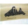 Image 3 : 30" female walrus head mount, ca. 1960, scrimshawed with walruses-seals-hunter on right tusk, left t