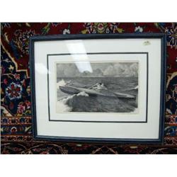 Rough Weather, done in 1947, stone lithograph by Fred Machetanz, edition of 100, 4 of 50, 7-1/2" x 1