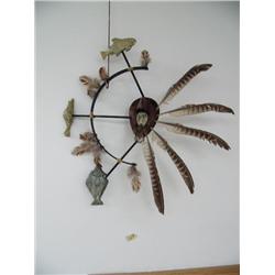 18" soapstone, baleen, wood mask with feathers by Patrick Sowle