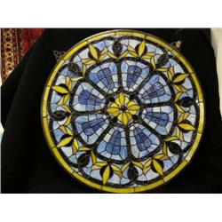 Round leaded glass with flower center, diameter 24"