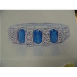 Sapphire and Diamond Lady's Ring 14 K white gold- Sapphires are oval, faceted, approx. 1.00 carats, 