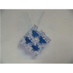 Sapphire and Diamond Pendant and Chain 14 K white gold- Sapphires are oval, faceted, approx. 1.00 ca