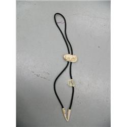 CHOICE on 2 bolo ties: J. Mayac with 2 puffins; fossilized ivory of elephant and drops are kayaks by
