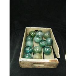 CHOICE on 2 twelve glass floats in wooden Pepsi crates