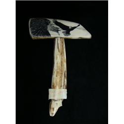 Beautiful scrimshawed fossilized ivory artifact by J. Eammons of 2 eagles- minimum bid of $600 (3)