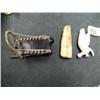 Image 1 : Lot of 3: Baleen sled, fossilized ivory pin, carved white ivory pin done by Robert Kokuluk