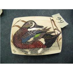Scrimshawed ivory belt buckle done in 1980 of duck