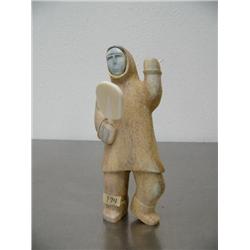 9" whale bone dancer with ivory drum and soapstone face