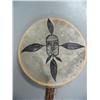 Image 2 : Eskimo drum with carved whale bone handle by Jacob Otton, made of seal gut, 9" diameter
