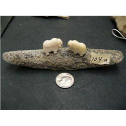CHOICE on 2 pairs of musk ox scene on whale bone by Robert Kokuluk
