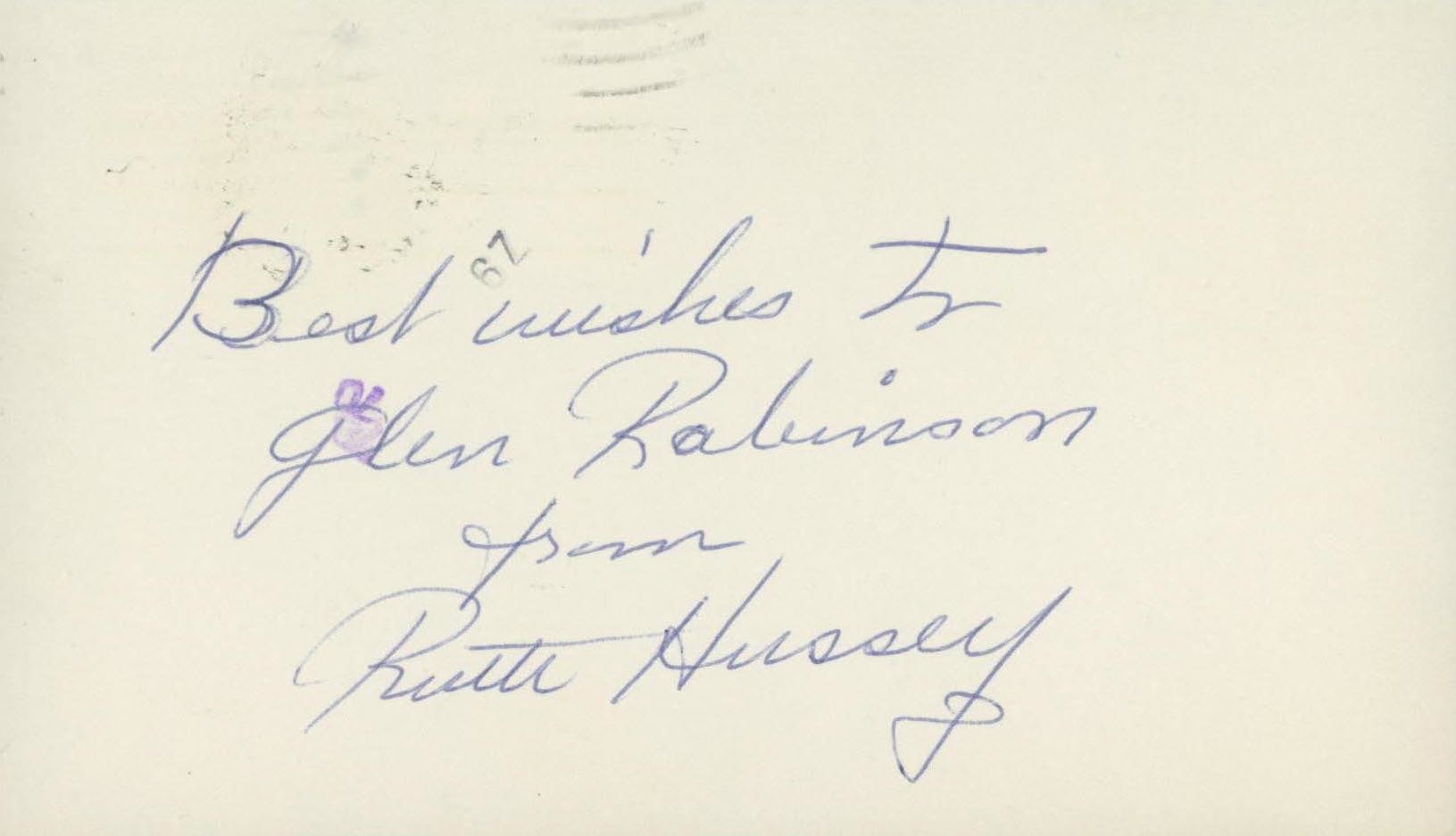 Signerad Rutho Ruth Hussey signed note
