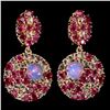 Image 1 : Natural Ethopian White Opal and Red Ruby Earrings