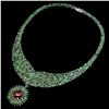 Image 2 : Natural Columbian Emerald & Genuine Ruby 13x11 Necklace