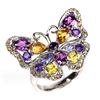 Image 2 : Natural Unheated Rhodolite & Amethyst Butterfly Ring