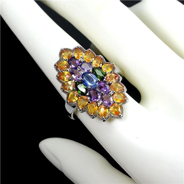 Natural Kyanite Amethyst Chrome Diopside Ring