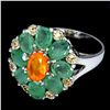 Image 2 : Natural Orange OpalColombian Emerald Sapphire Ring