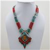 Image 1 : Tibet Hand Made Natural Turquoise & Coral Necklace