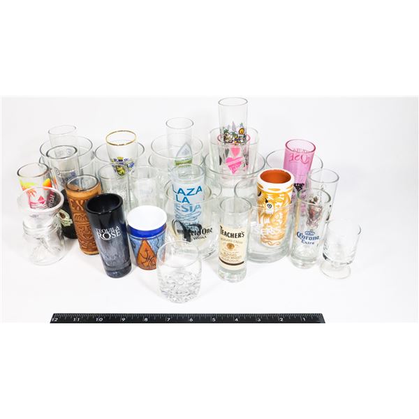 LARGE LOT OF SHOT GLASSES AND TUMBLERS