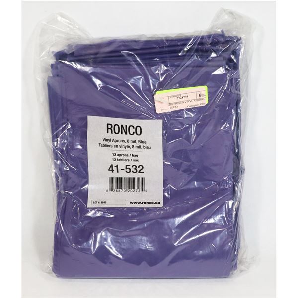 NEW 12PC RONCO VINYL APRONS (8MIL, BLUE)