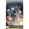 Image 4 : 3 LARGE STORAGE BINS WITH LIDS FILLED WITH ASSORTED DRY, CANNED & JARRED GOODS