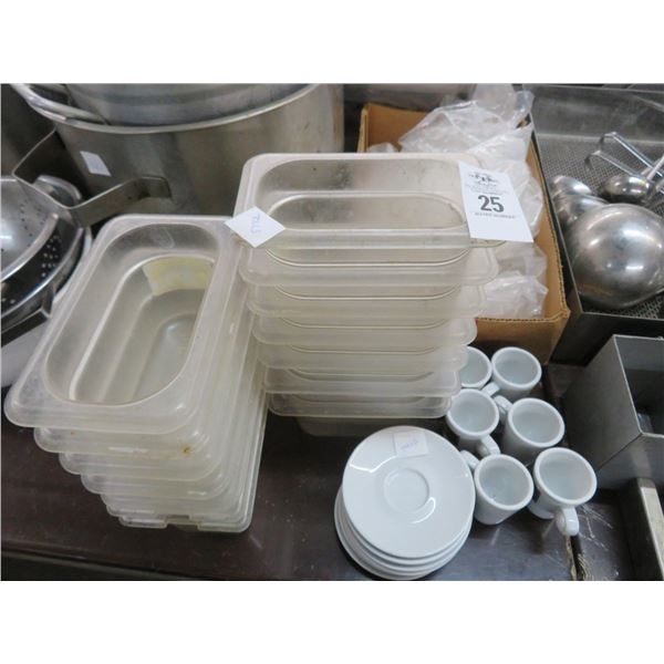 Ninth Size Cambro Pans, Plastic Ladles, Demitasse