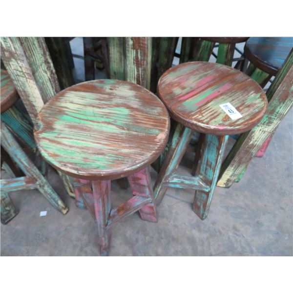 10-Round Painted Distressed Backless Bar Stools - 10 X $