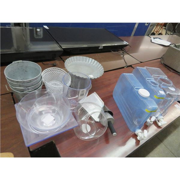 Metal Buckets, Plastic Bowls, Hand Grinder, Merchandisers, Plexi Bins w/