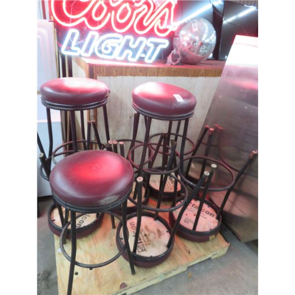 Black Tubular Maroon Padded Bar Stools - 8