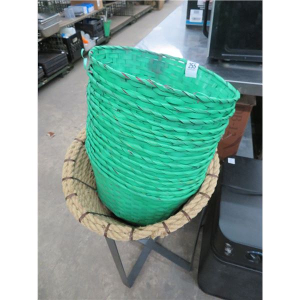 Pedestal Rope Basket, 15 Green Baskets