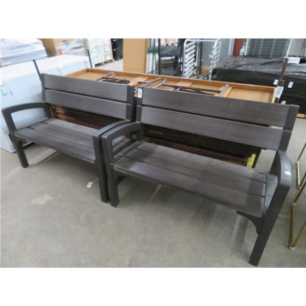 Mocha Plastic Patio Benches - Pair