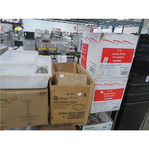 Fruit Dishes, Jumbo Straws, To Go Bins, Champagne Flutes On Shelf