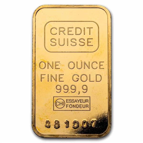 1 oz .9999 Fine Gold Bar - Credit Suisse (In Assay)