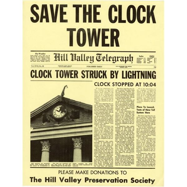 Back to The Future (1985) - Save the Clock Tower Flyer