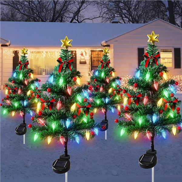 LED Mini Christmas Tree  Solar Pathway Light Set of 4