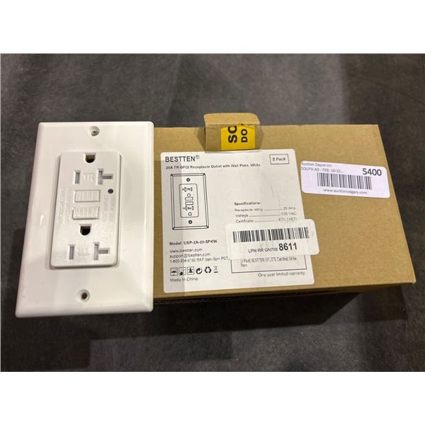 Bestten 20A TR GFCI Receptacle Outlet w/ Wall Palate White 5 Pack