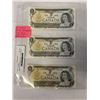 Image 1 : 3 MINT 1973 CANADIAN $1 BILLS - LAST ISSUE OF $1 BILL