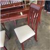 Image 2 : MAHOGANY FINISH DINING TABLE W/ 6 CHAIRS AND LEAF