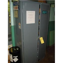 CABINET AND SHELF UNIT W/ ASSORTED CONTENTS