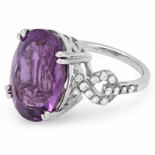 15ct Amethyst & 0.50ct Diamond 14K Gold Ring