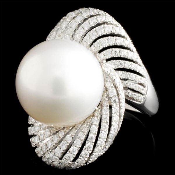 15mm Pearl & 1.41ctw Diamond Ring, 18K Gold