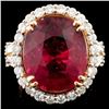 18K Gold 11.15ct Rubellite & 1.26ctw Diamond Ring