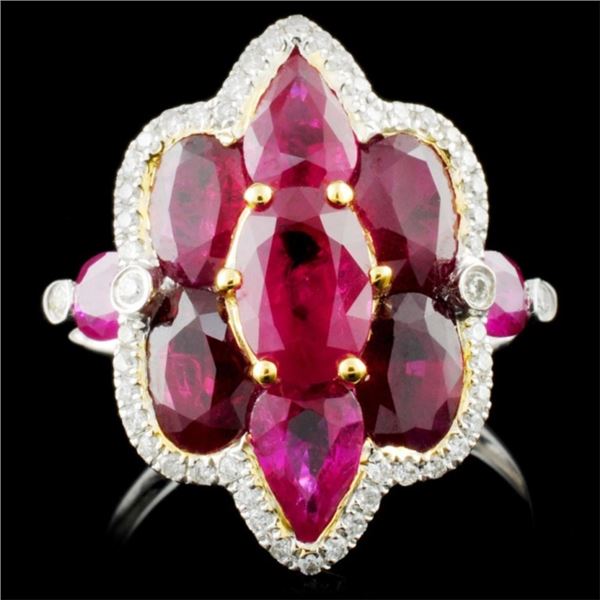 18K Gold 4.50ct Ruby & 0.18ctw Diamond Ring