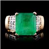 Image 1 : 14K Yellow Gold 4.65ct Emerald & 0.63ct Diamond Ri