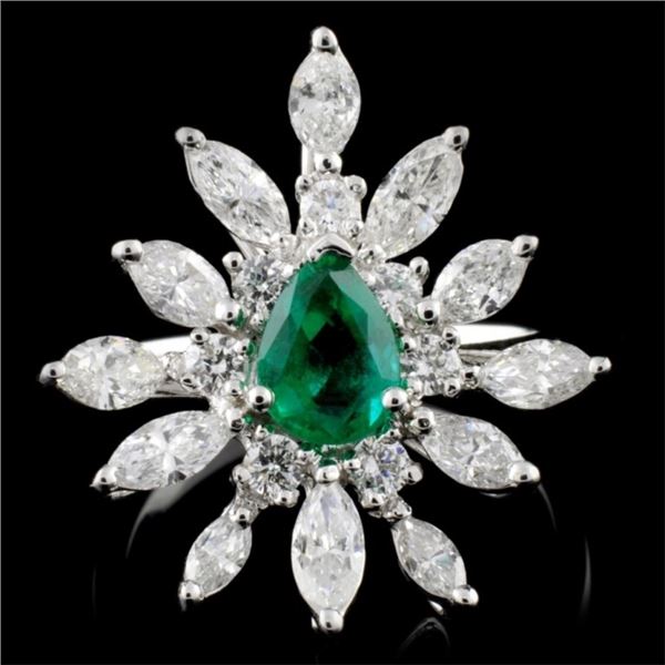 18K White Gold 0.73ct Emerald & 1.51ctw Diamond Ri